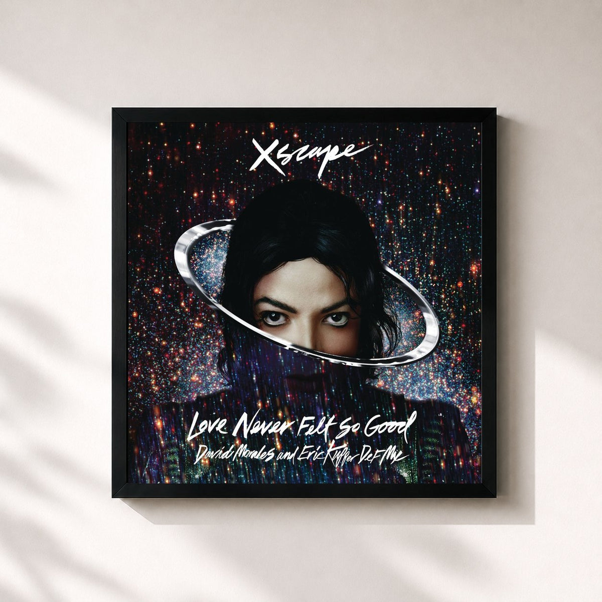 #noir Tableau carré de l'album Love Never Felt So Good (David Morales and Eric Kupper Def Mix) de Michael Jackson, cadre noir 32x32 cm