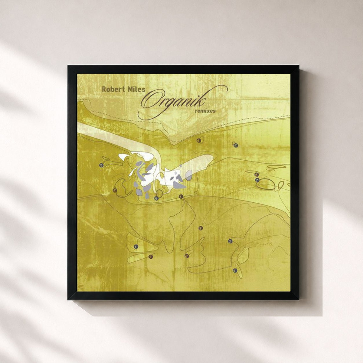 #noir Organik (Remixes) by Robert Miles as a square framed art print, black 32x32 cm frame
