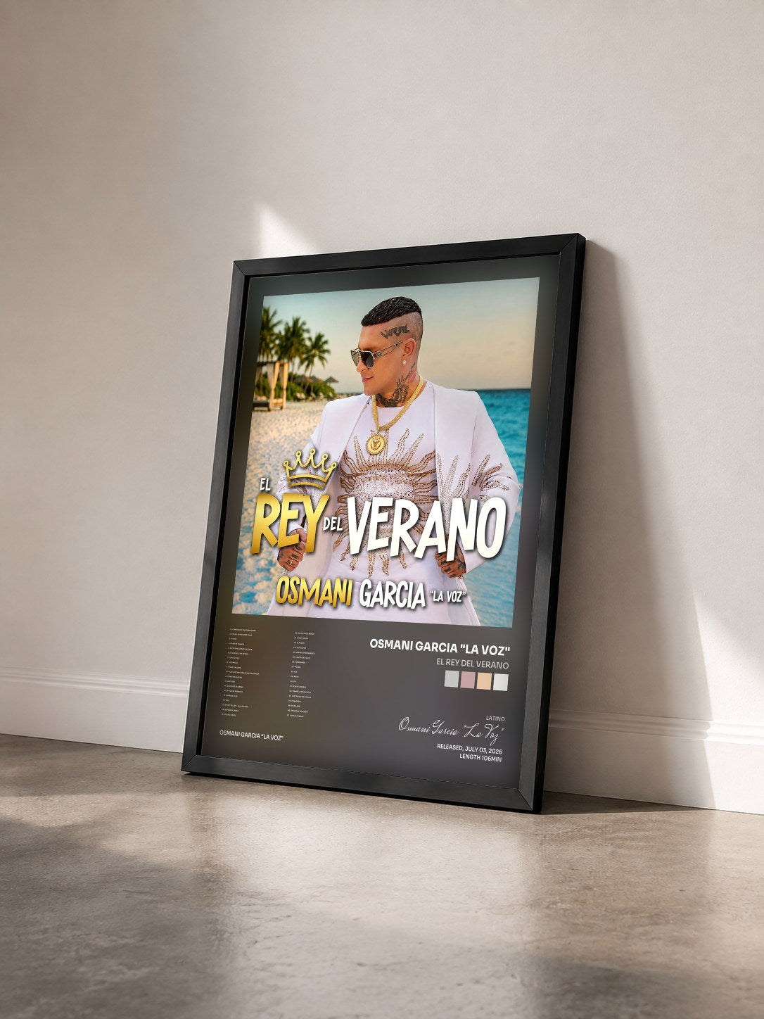 #noir Tableau de l'album El Rey del Verano de Osmani Garcia "La Voz" vu de trois quarts, cadre noir