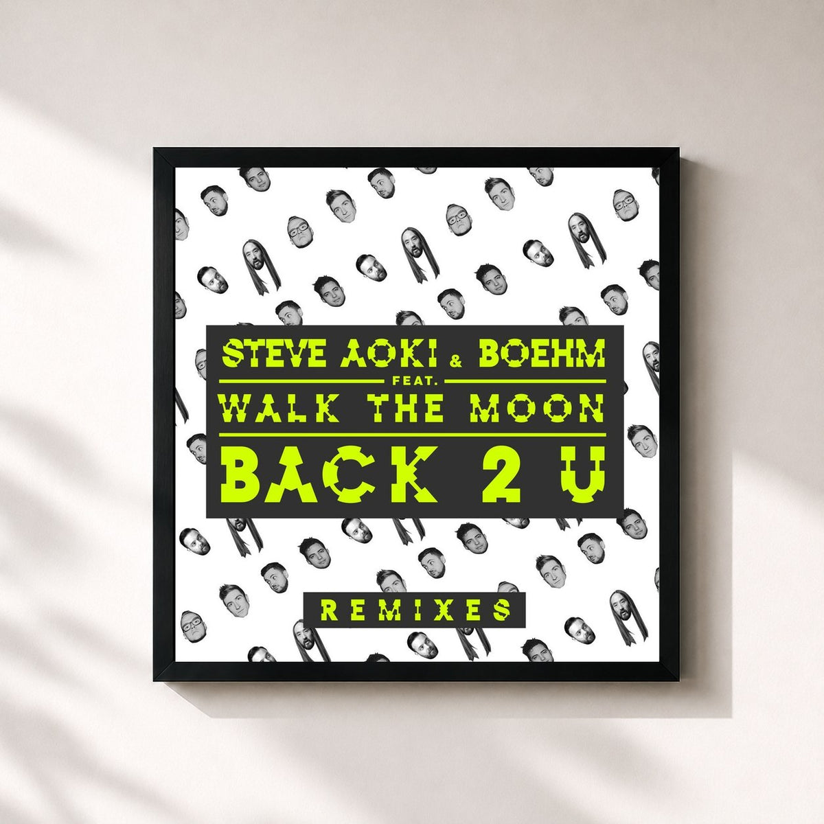 #noir Tableau carré de l'album Back 2 U (feat. WALK THE MOON) (Remixes) de Steve Aoki, cadre noir 32x32 cm