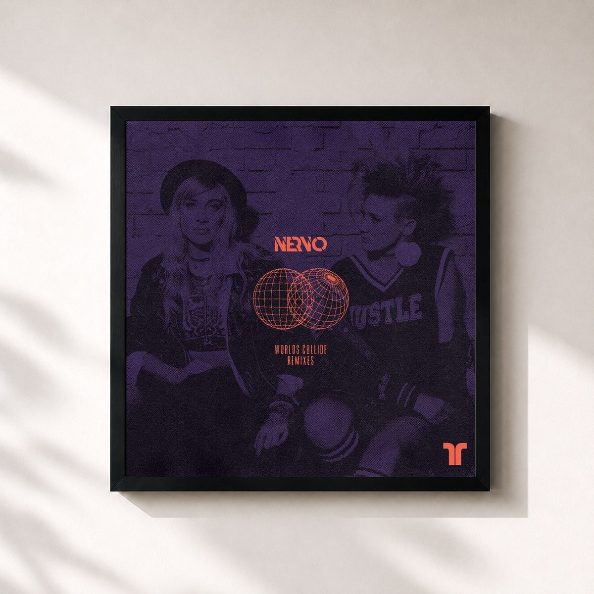 #noir Tableau carré de l'album Worlds Collide (Remixes) de Nervo, cadre noir 32x32 cm