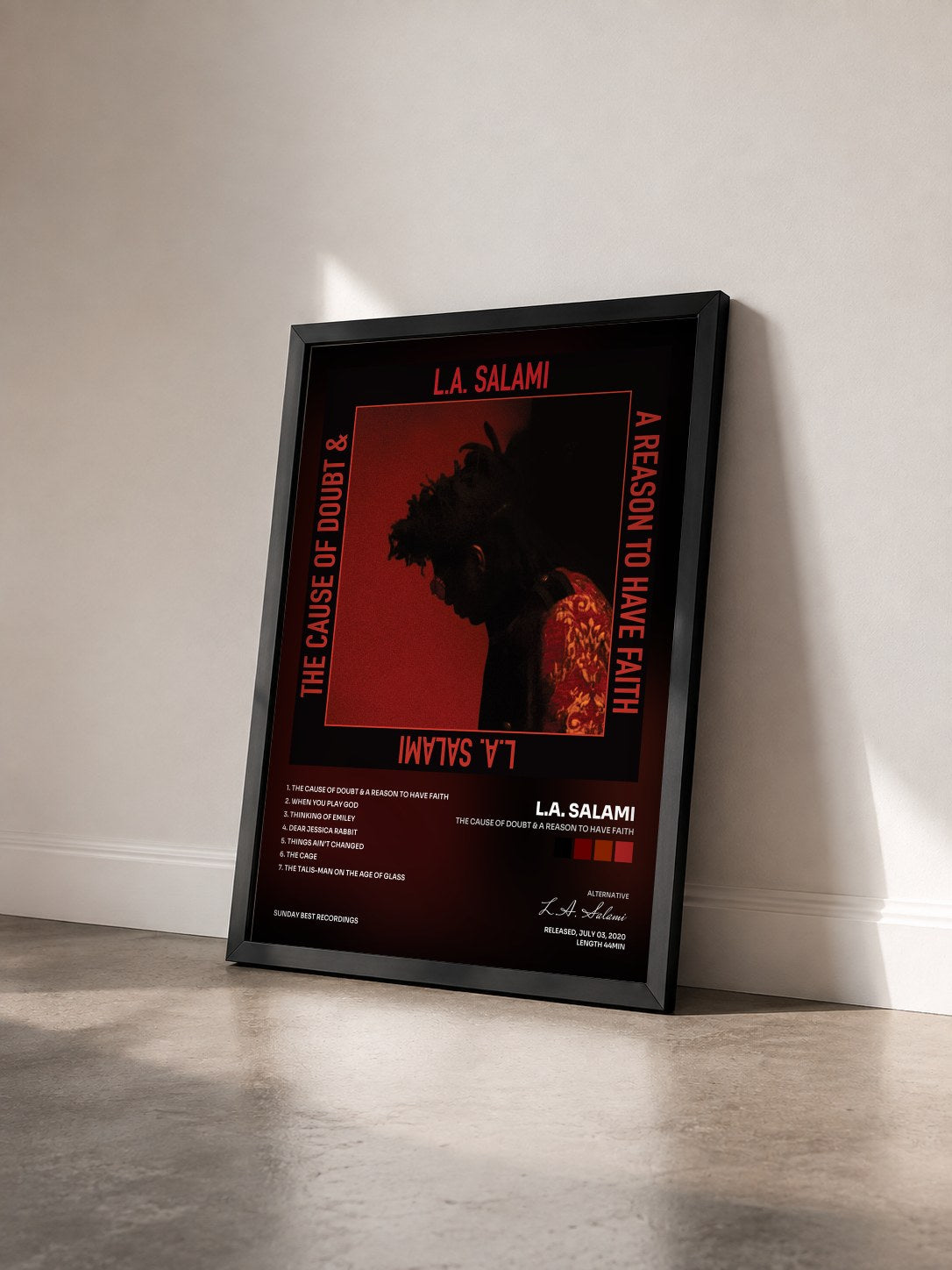 #noir Tableau de l'album The Cause of Doubt & a Reason to Have Faith de L.A. Salami vu de trois quarts, cadre noir