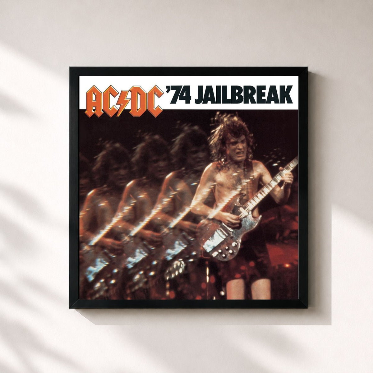 #noir Tableau carré de l'album '74 Jailbreak de AC/DC, cadre noir 32x32 cm
