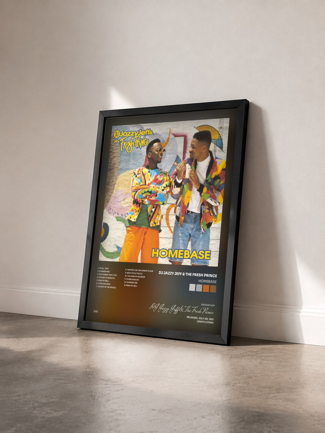 #noir Tableau de l'album Homebase de DJ Jazzy Jeff & The Fresh Prince vu de trois quarts, cadre noir