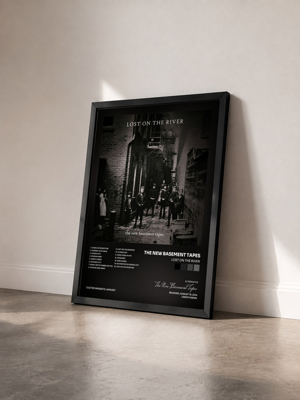 #noir Tableau de l'album Lost On The River de The New Basement Tapes vu de trois quarts, cadre noir