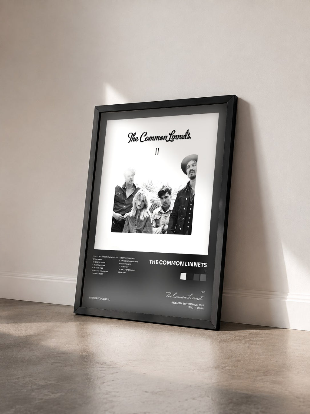 #noir Tableau de l'album II de The Common Linnets vu de trois quarts, cadre noir