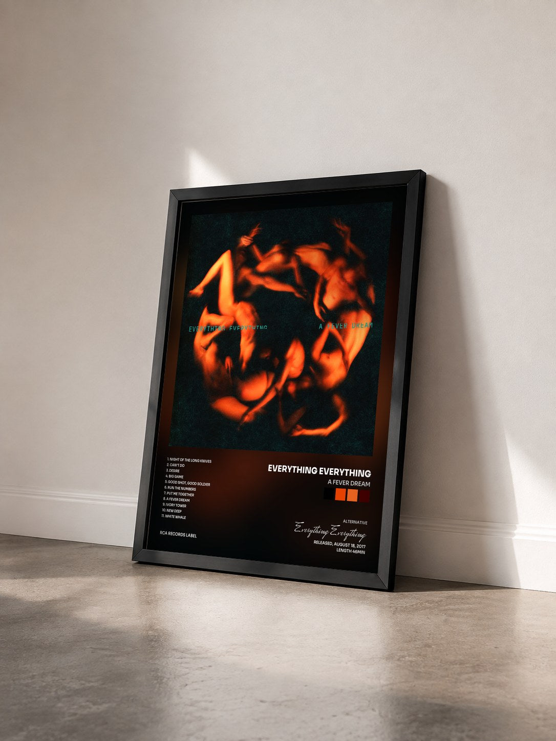 #noir Tableau de l'album A Fever Dream de Everything Everything vu de trois quarts, cadre noir