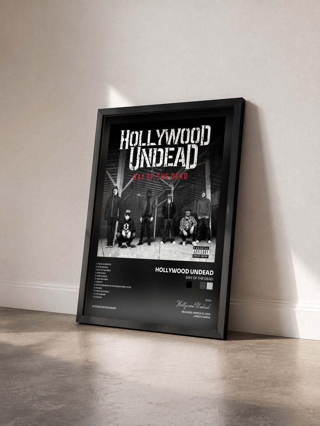 #noir Tableau de l'album Day Of The Dead de Hollywood Undead vu de trois quarts, cadre noir