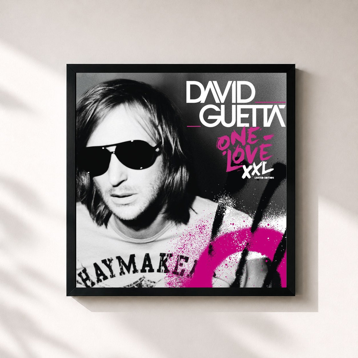 #noir Tableau carré de l'album One Love de David Guetta, cadre noir 32x32 cm
