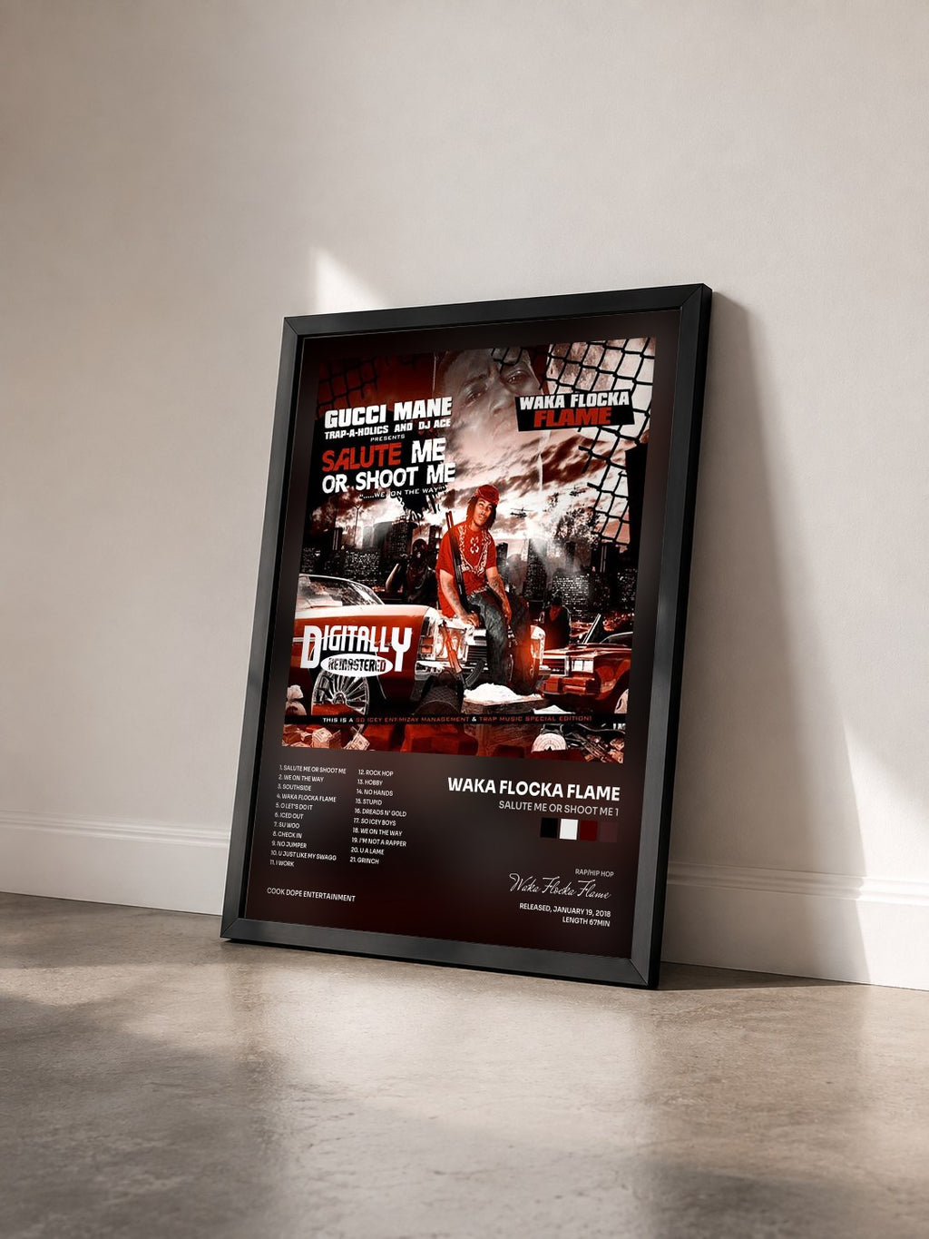 #noir Tableau de l'album Salute Me Or Shoot Me 1 de Waka Flocka Flame vu de trois quarts, cadre noir