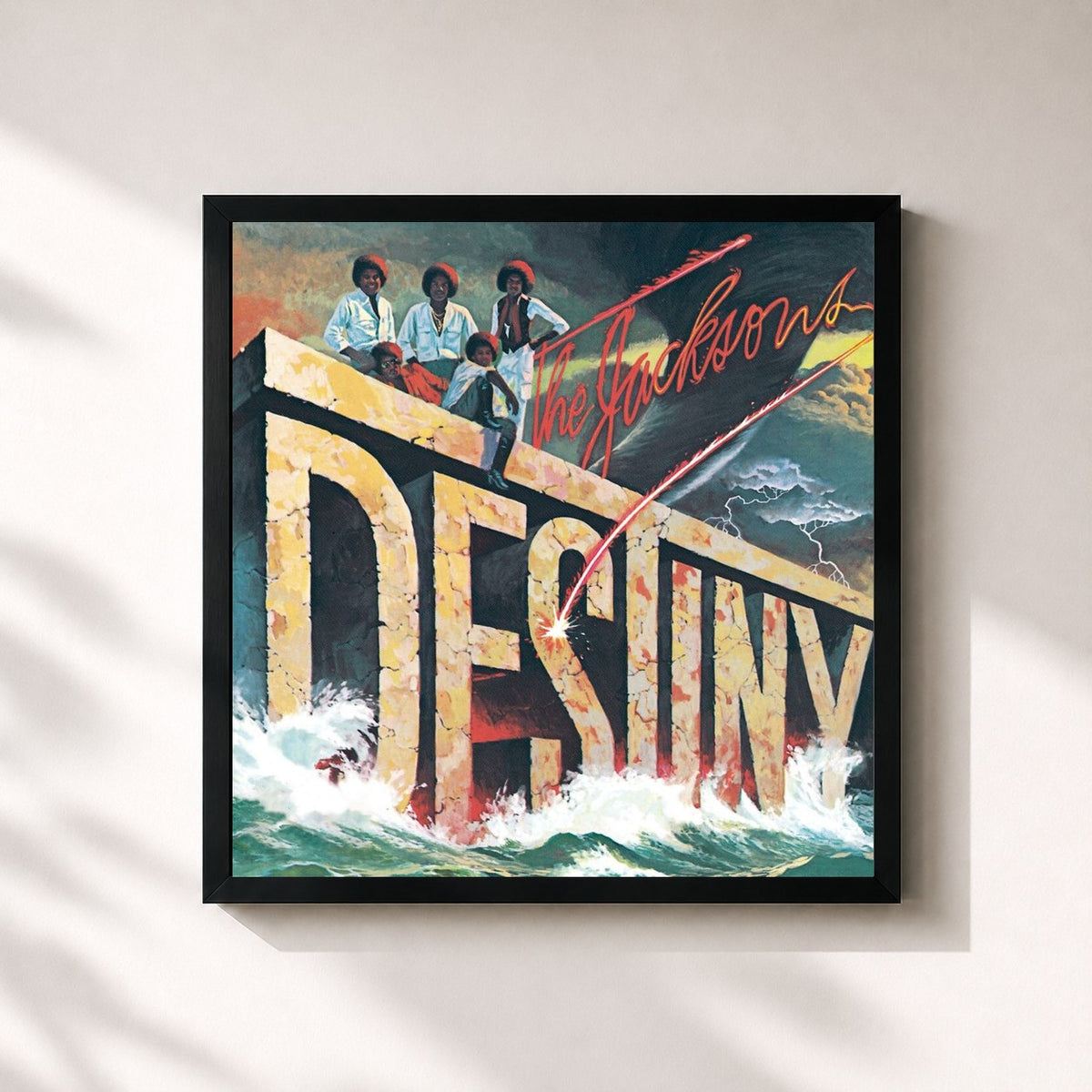 #noir Tableau carré de l'album Destiny de The Jacksons, cadre noir 32x32 cm