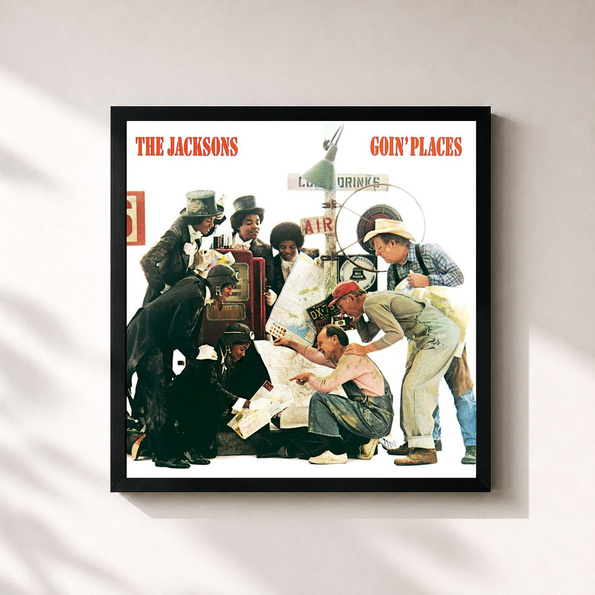#noir Tableau carré de l'album Goin' Places de The Jacksons, cadre noir 32x32 cm
