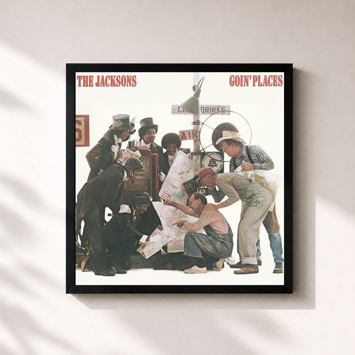 #noir Tableau carré de l'album Goin' Places (Expanded Version) de The Jacksons, cadre noir 32x32 cm