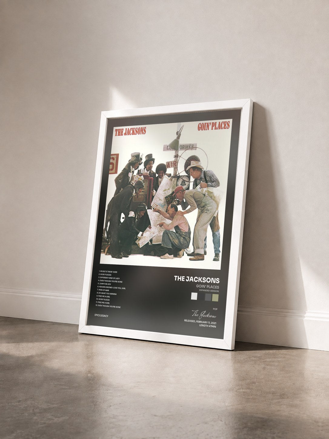 #blanc Tableau de l'album Goin' Places (Expanded Version) de The Jacksons vu de trois quarts, cadre blanc