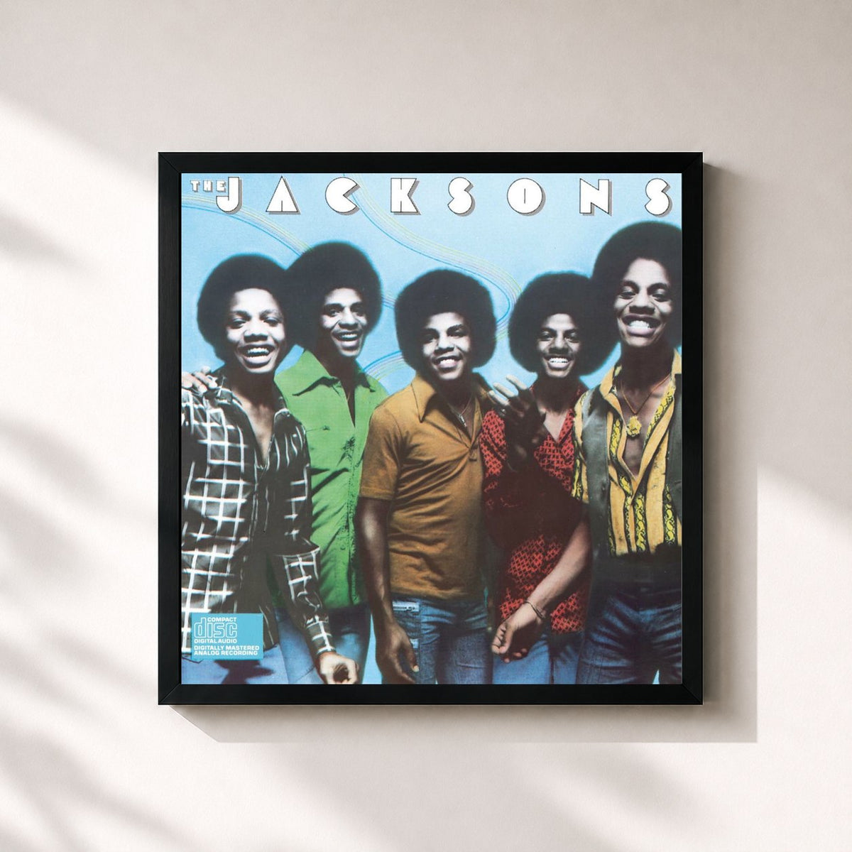 #noir Tableau carré de l'album The Jacksons de The Jacksons, cadre noir 32x32 cm