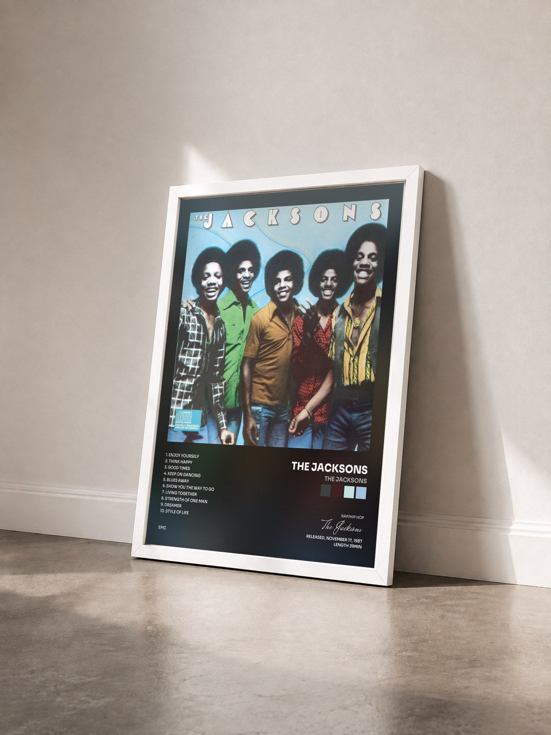 #blanc Tableau de l'album The Jacksons de The Jacksons vu de trois quarts, cadre blanc