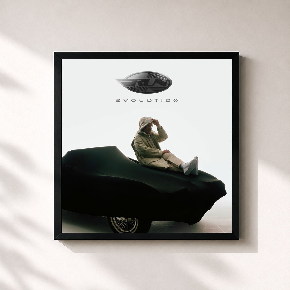#noir Tableau carré de l'album RUN Evolution de Rim'K, cadre noir 32x32 cm