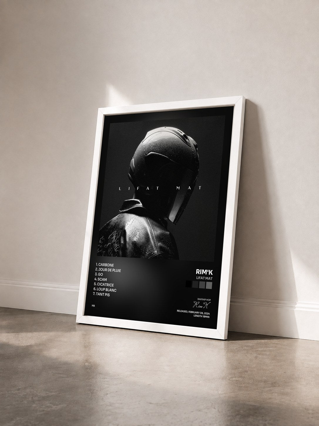#blanc Tableau de l'album Lifat Mat de Rim'K vu de trois quarts, cadre blanc