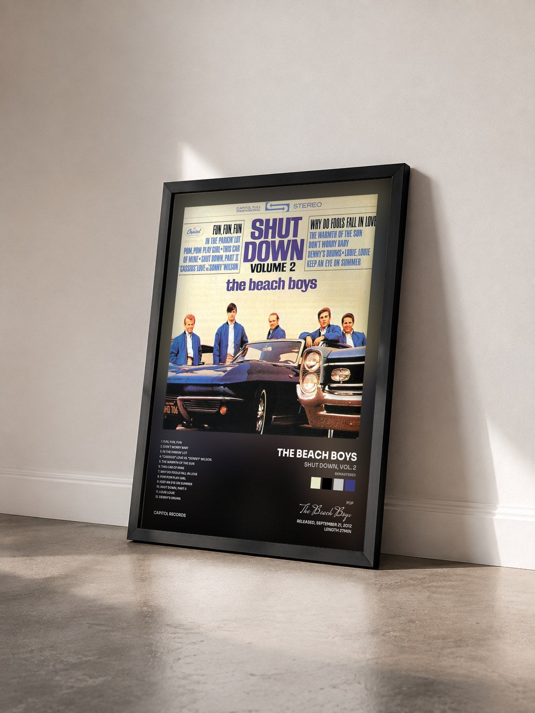#noir Shut Down, Vol. 2 (Remastered) di The Beach Boys in stampa incorniciata vista di tre quarti, cornice nera