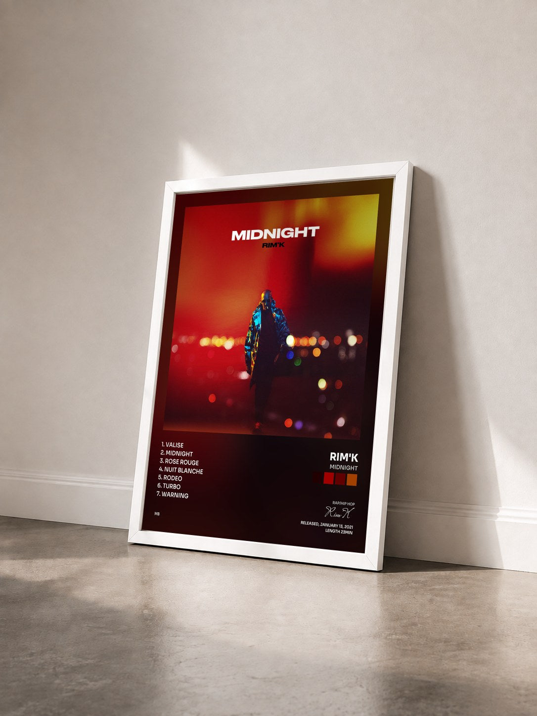 #blanc Tableau de l'album Midnight de Rim'K vu de trois quarts, cadre blanc