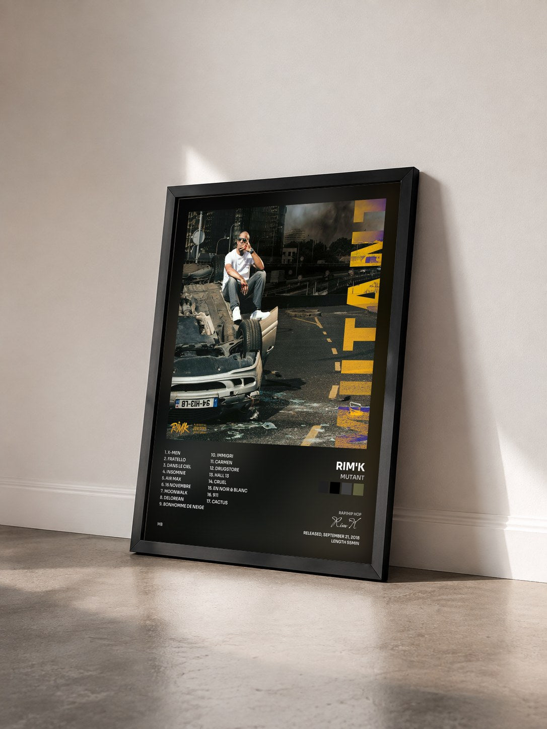 #noir Tableau de l'album Mutant de Rim'K vu de trois quarts, cadre noir