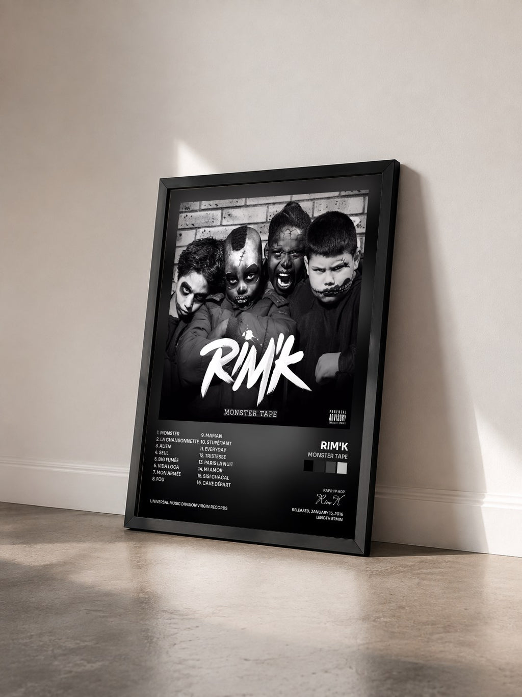 #noir Tableau de l'album Monster Tape de Rim'K vu de trois quarts, cadre noir