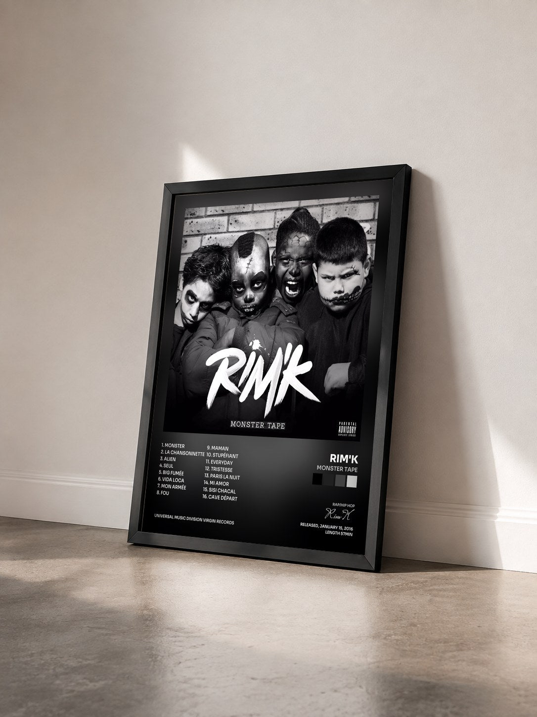 #noir Tableau de l'album Monster Tape de Rim'K vu de trois quarts, cadre noir