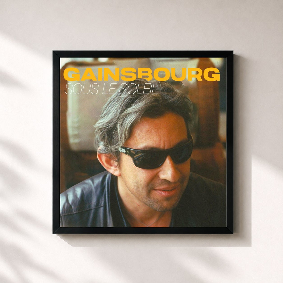 #noir Tableau carré de l'album Sous le soleil avec Gainsbourg de Serge Gainsbourg, cadre noir 32x32 cm