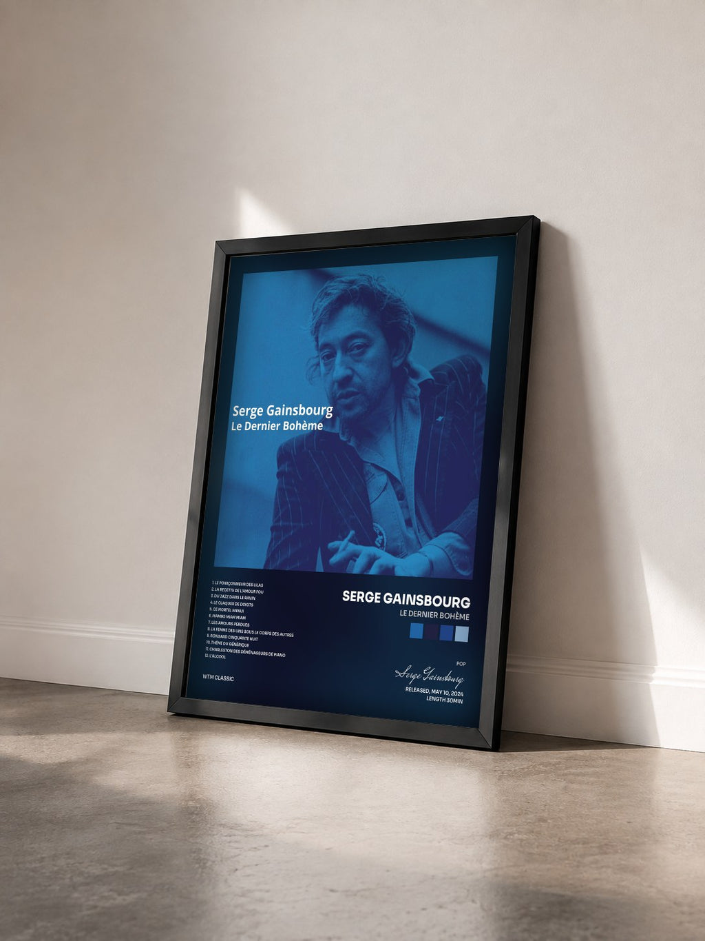 #noir Tableau de l'album Le Dernier Bohème de Serge Gainsbourg vu de trois quarts, cadre noir