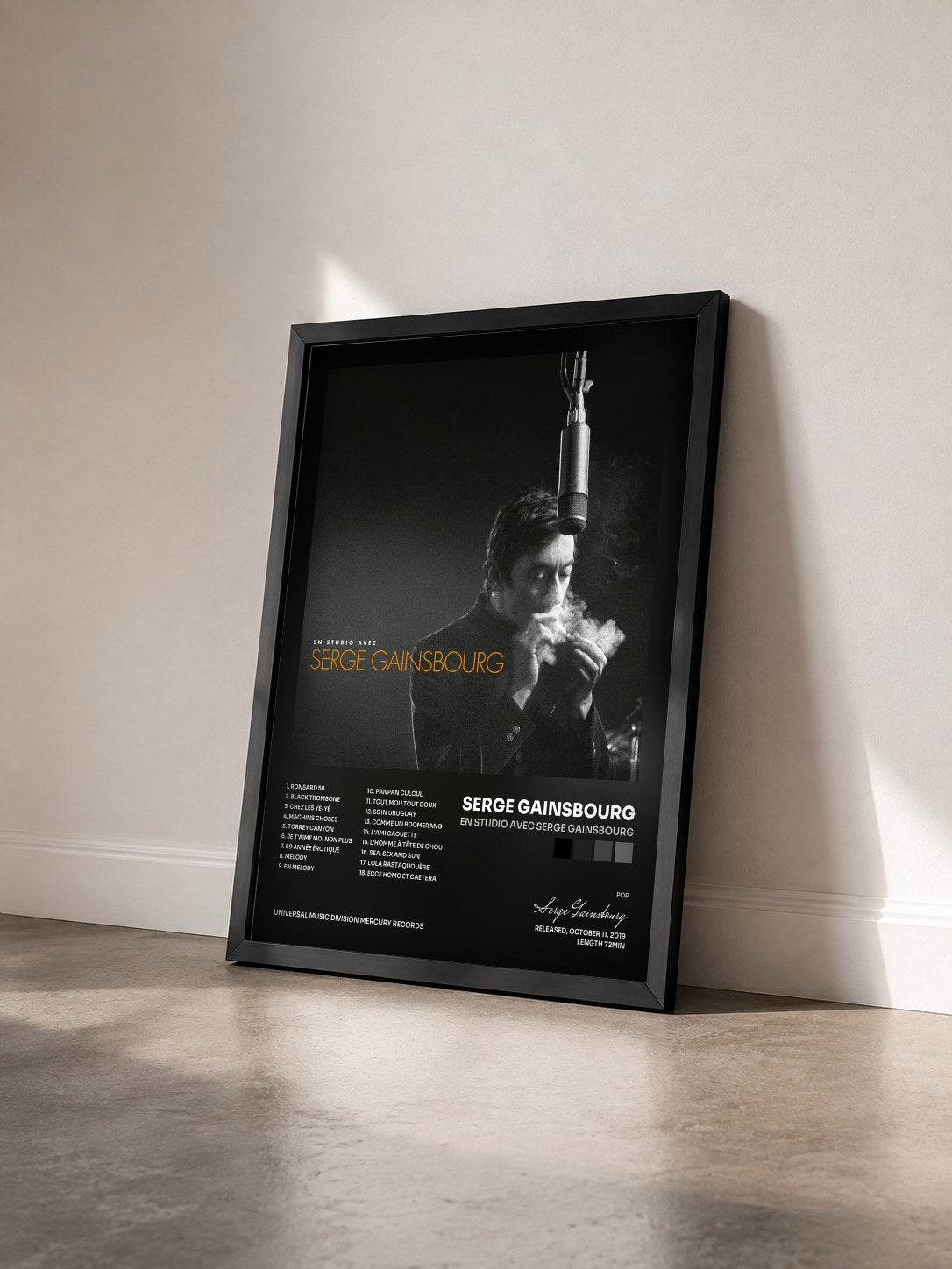 #noir Tableau de l'album En studio avec Serge Gainsbourg de Serge Gainsbourg vu de trois quarts, cadre noir