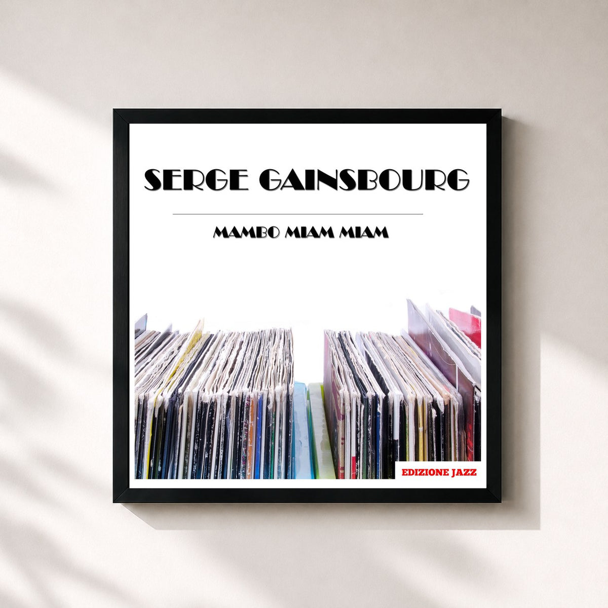#noir Tableau carré de l'album Mambo Miam Miam de Serge Gainsbourg, cadre noir 32x32 cm