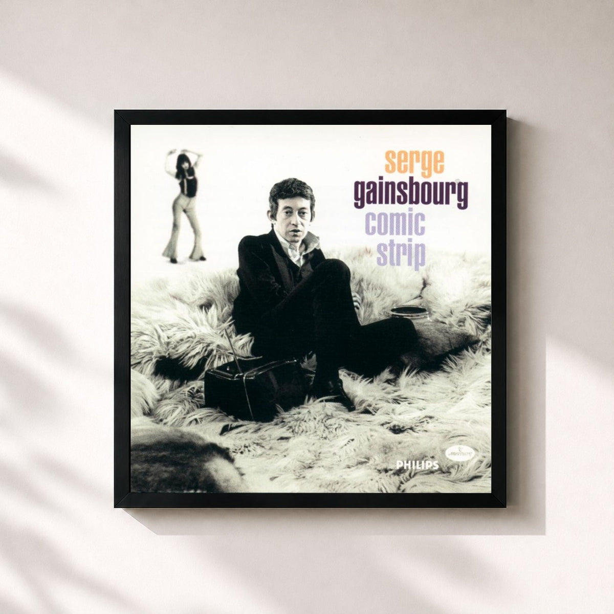 #noir Tableau carré de l'album Comic Strip de Serge Gainsbourg, cadre noir 32x32 cm