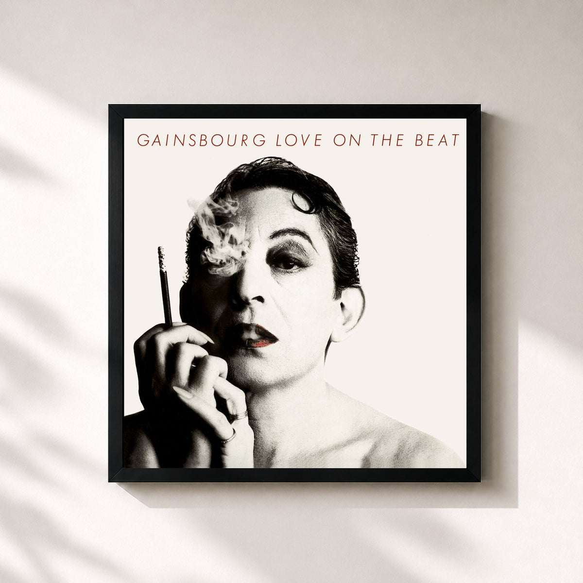 #noir Tableau carré de l'album Love On The Beat de Serge Gainsbourg, cadre noir 32x32 cm