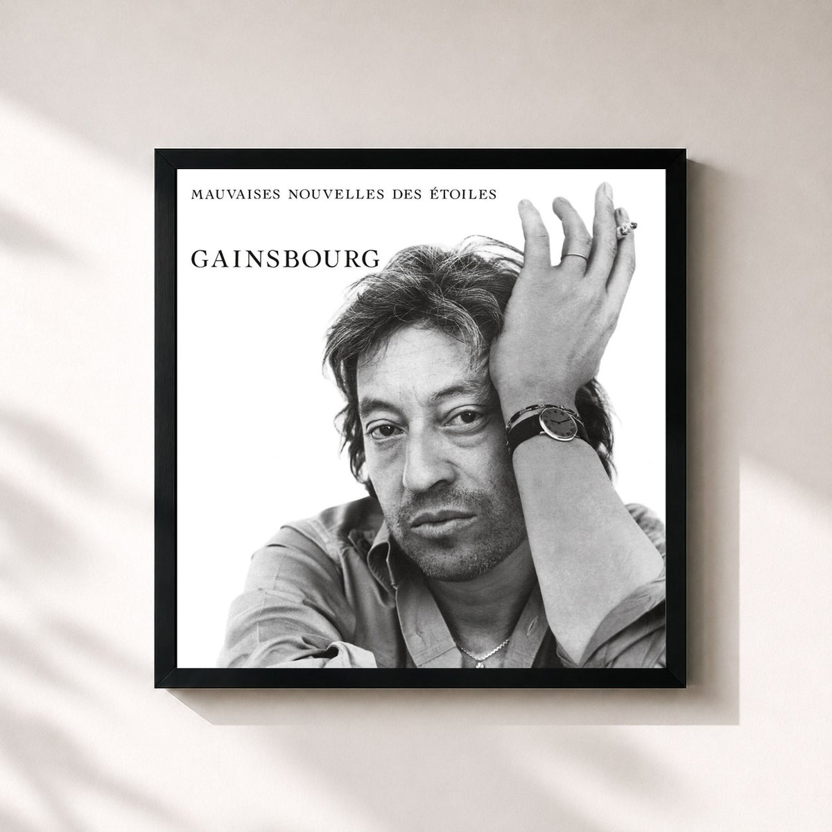 #noir Tableau carré de l'album Mauvaises nouvelles des étoiles de Serge Gainsbourg, cadre noir 32x32 cm