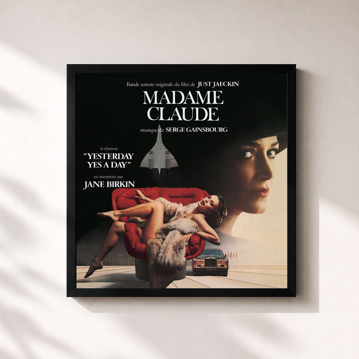 #noir Tableau carré de l'album Madame Claude (Bande originale du film) de Serge Gainsbourg, cadre noir 32x32 cm