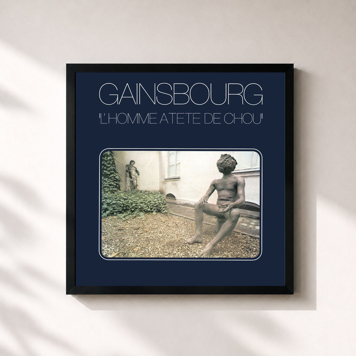 #noir Tableau carré de l'album L'homme à tête de chou de Serge Gainsbourg, cadre noir 32x32 cm
