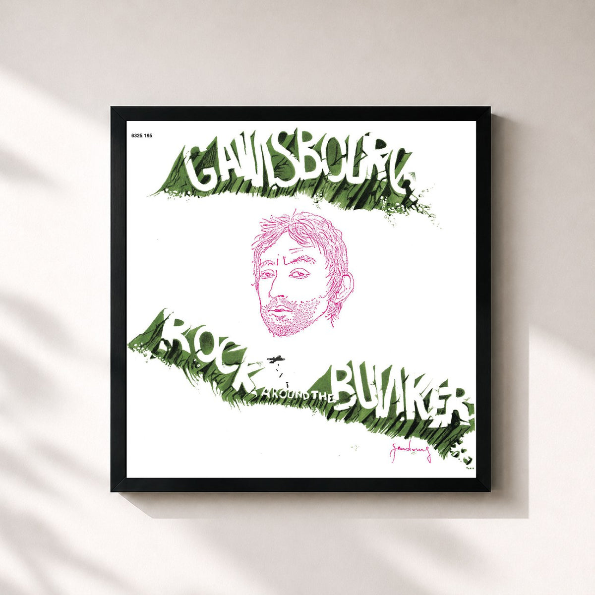 #noir Tableau carré de l'album Rock Around The Bunker de Serge Gainsbourg, cadre noir 32x32 cm
