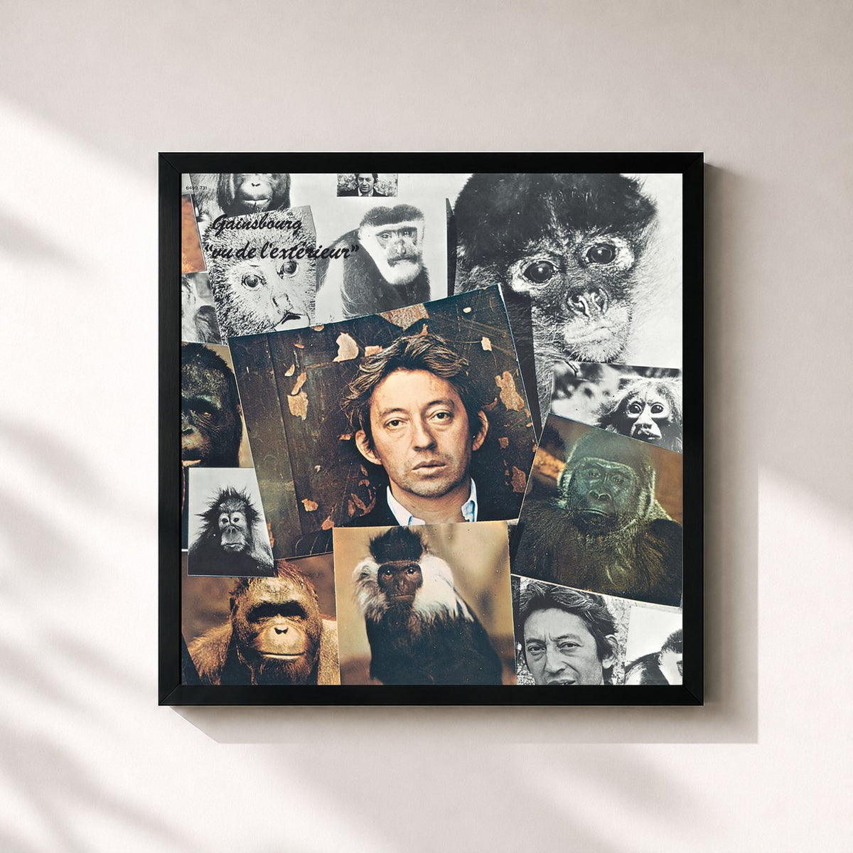 #noir Tableau carré de l'album Vu de l'extérieur de Serge Gainsbourg, cadre noir 32x32 cm