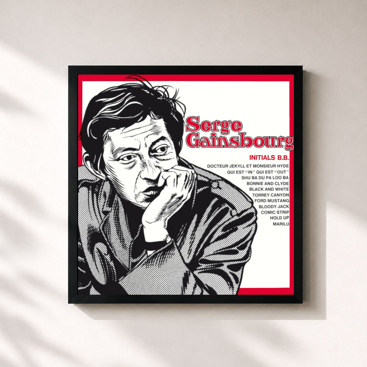 #noir Tableau carré de l'album Initials B.B. de Serge Gainsbourg, cadre noir 32x32 cm