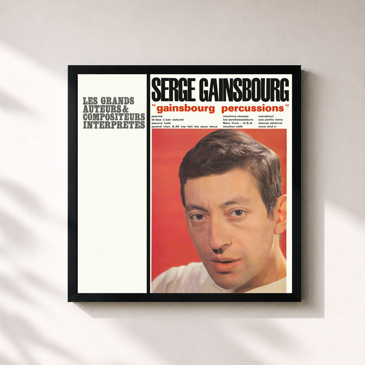 #noir Tableau carré de l'album Gainsbourg percussions de Serge Gainsbourg, cadre noir 32x32 cm