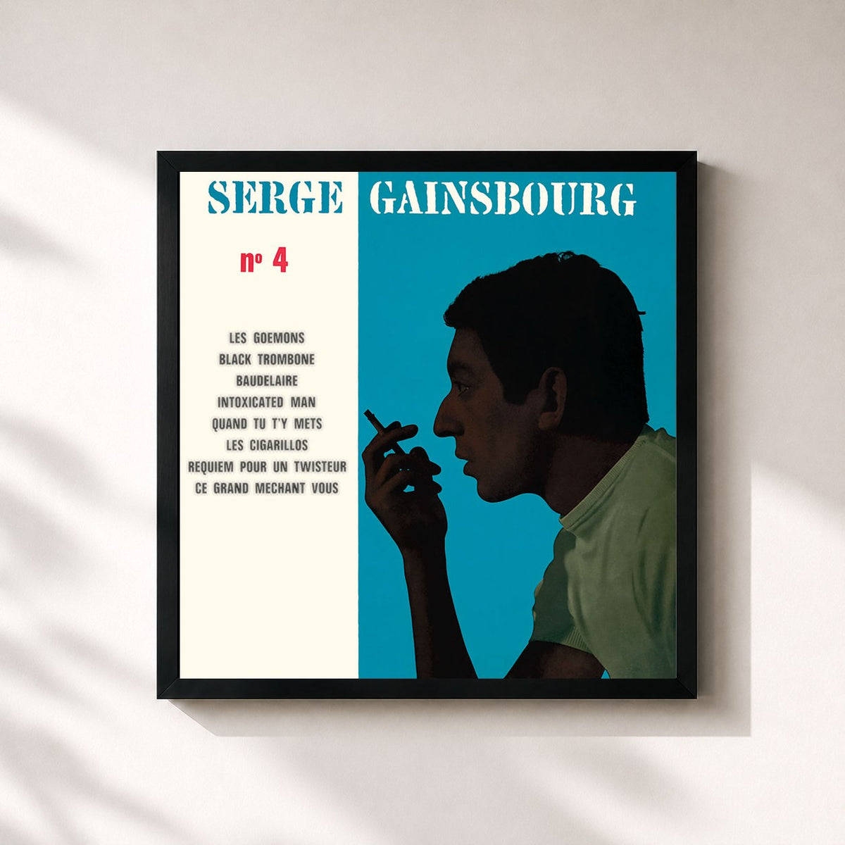 #noir Tableau carré de l'album N°4 de Serge Gainsbourg, cadre noir 32x32 cm