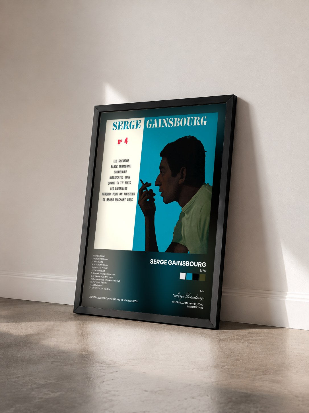 #noir Tableau de l'album N°4 de Serge Gainsbourg vu de trois quarts, cadre noir