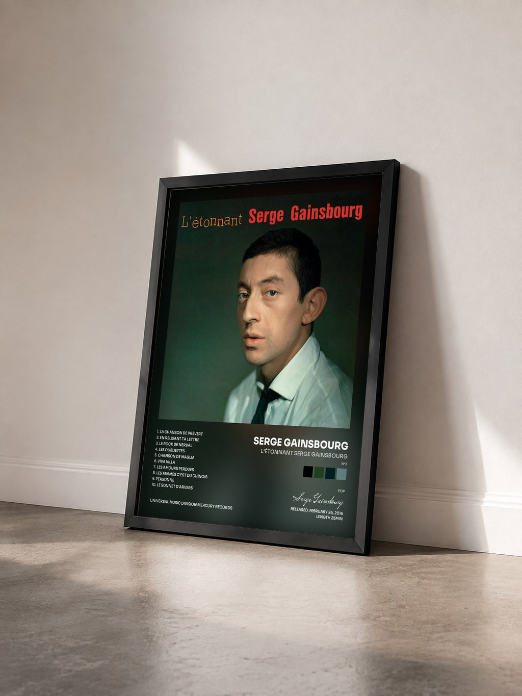 #noir Tableau de l'album L'étonnant Serge Gainsbourg (N°3) de Serge Gainsbourg vu de trois quarts, cadre noir