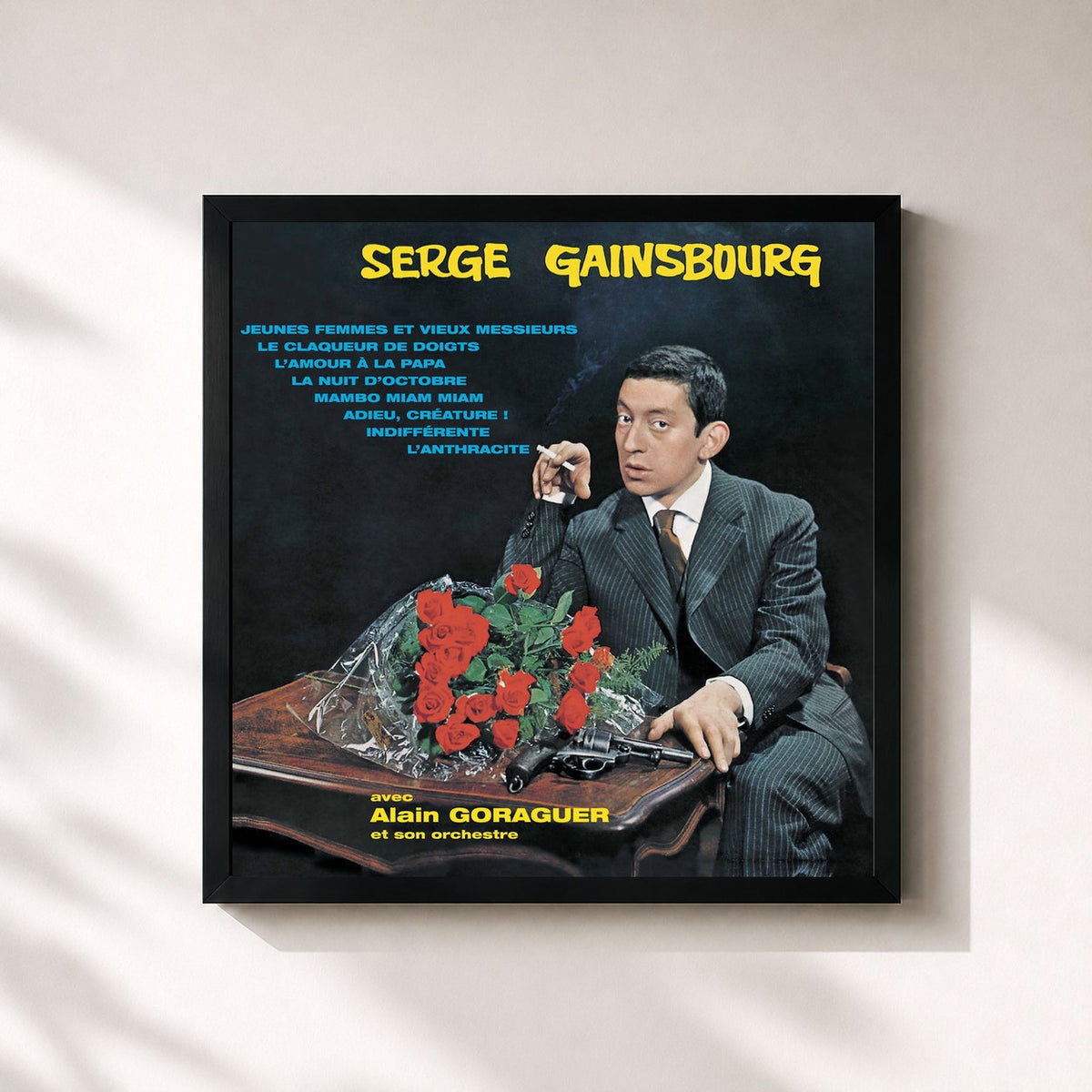 #noir Tableau carré de l'album N°2 de Serge Gainsbourg, cadre noir 32x32 cm