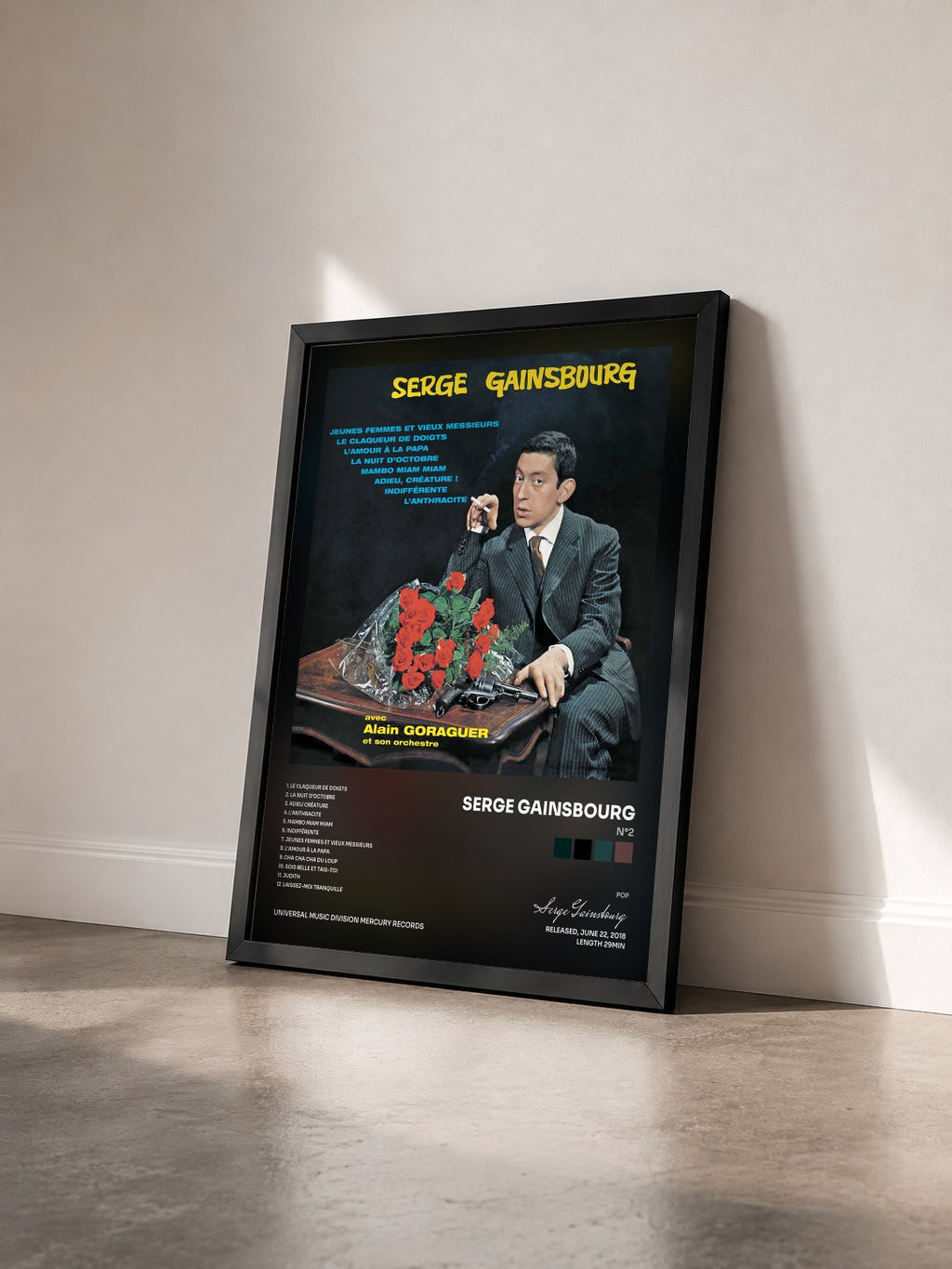 #noir Tableau de l'album N°2 de Serge Gainsbourg vu de trois quarts, cadre noir