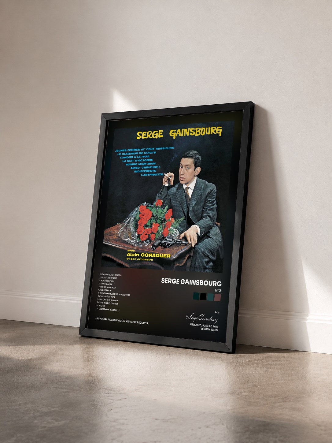 #noir Tableau de l'album N°2 de Serge Gainsbourg vu de trois quarts, cadre noir