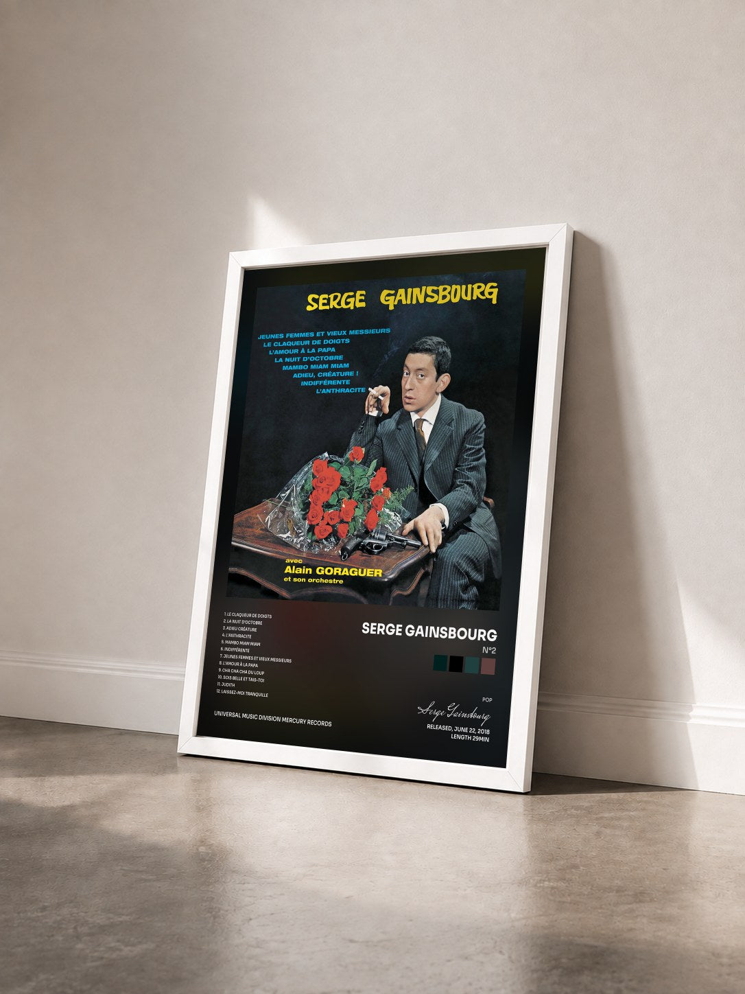 #blanc Tableau de l'album N°2 de Serge Gainsbourg vu de trois quarts, cadre blanc