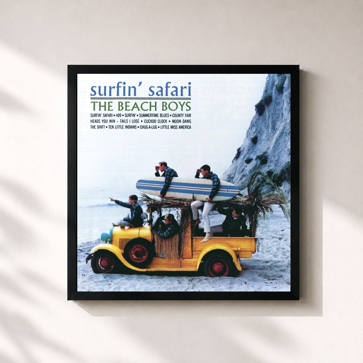 #noir Surfin' Safari (Remastered) di The Beach Boys in stampa quadrata incorniciata, cornice nera 32x32 cm