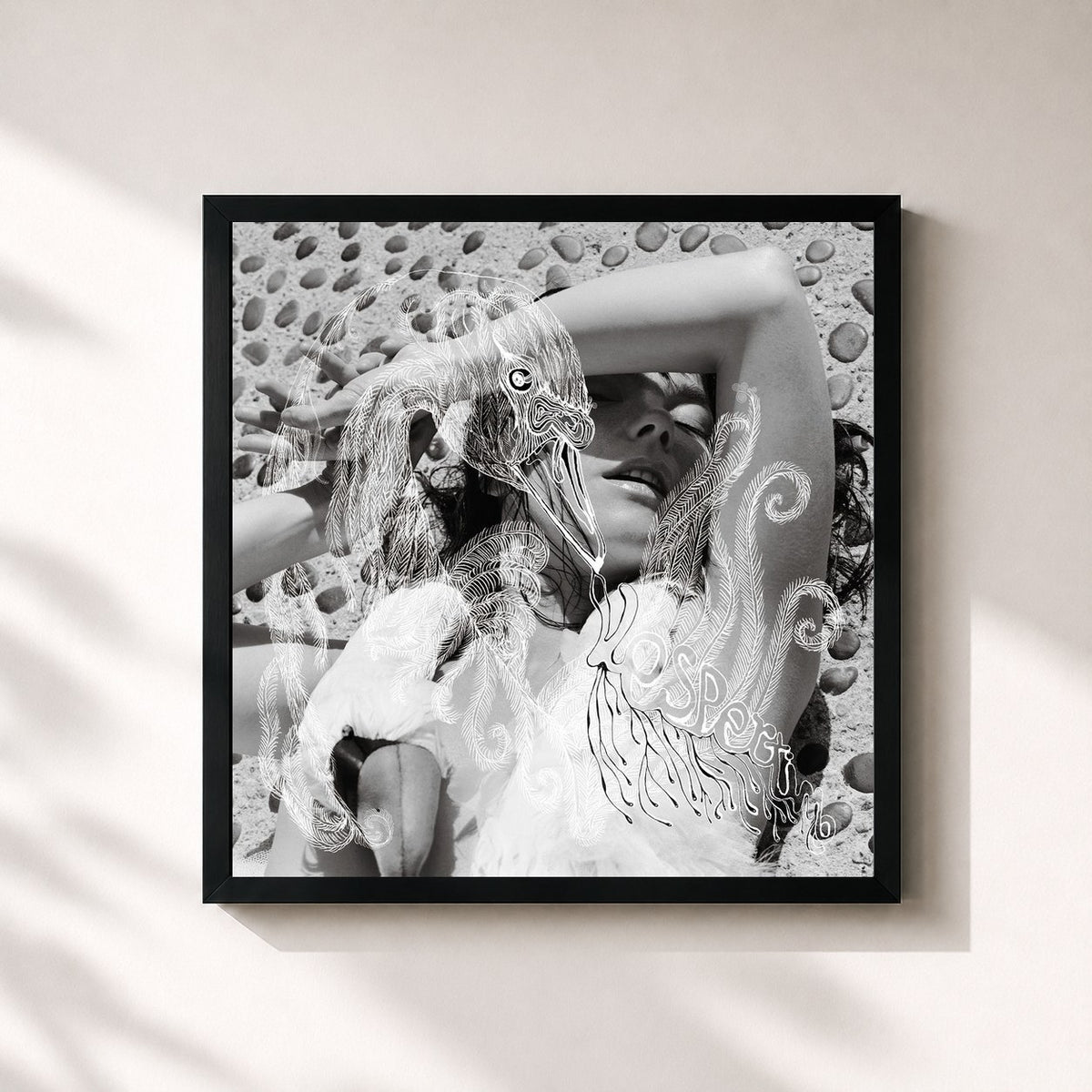 #noir Tableau carré de l'album Vespertine de Björk, cadre noir 32x32 cm