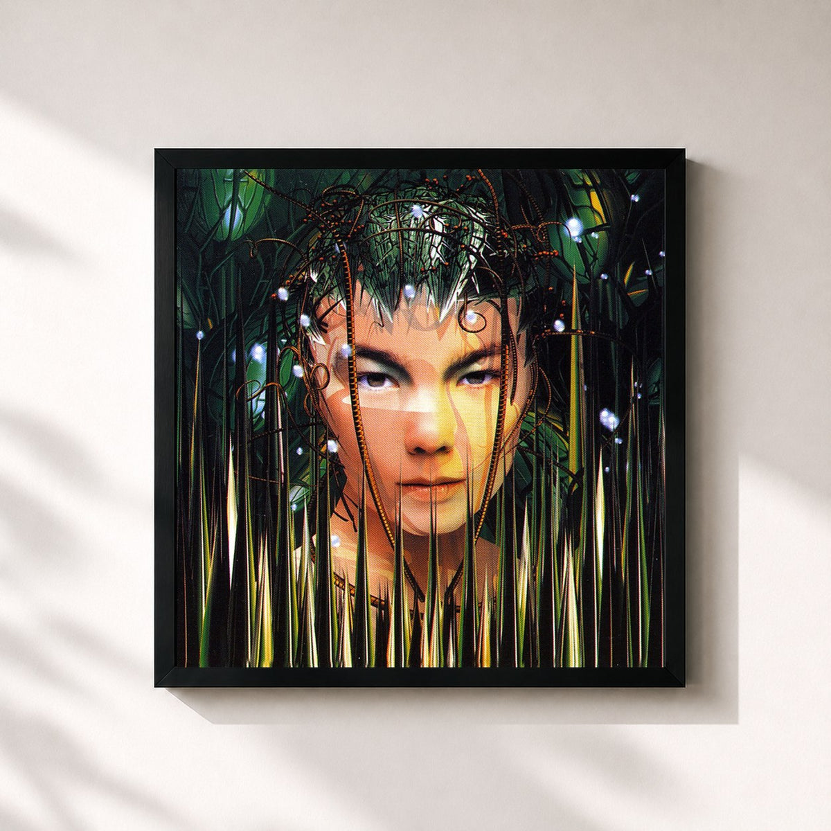 #noir Tableau carré de l'album Bachelorette (Remixes) de Björk, cadre noir 32x32 cm